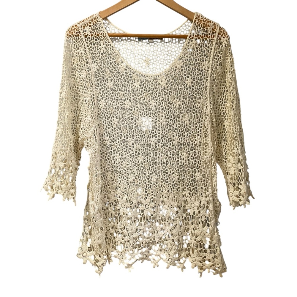 Cecico Cream Crochet Sheer Top L